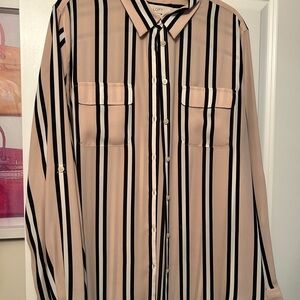 LOFT Women’s Striped Shirt - Pink, Black and White